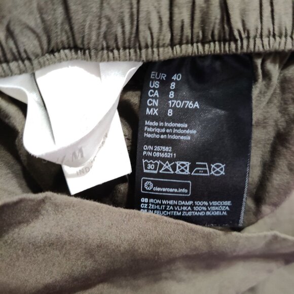 H&M Olive High Waist Paperbag Pants Relaxed Tapered Pleated Street Style Work - Picture 7 of 8